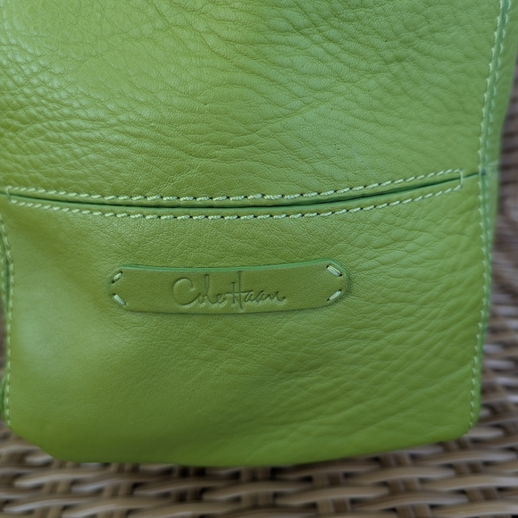 Cole Haan Lime Green Pebbled Leather Hobo Shoulder Bag Tote Silver Tone Hardware - Picture 6 of 16